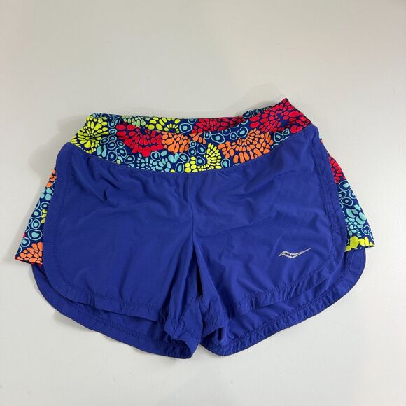 Saucony Women's Blue Floral Print Running Shorts Liner Size S Small - Picture 1 of 11